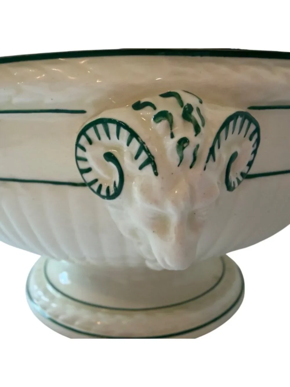 Vintage Wedgwood EDME Covered Tureen Green Trim Rams Head Handles England